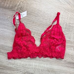 NWT Only Hearts Lace Bralette Bra Top Sheer Red Small